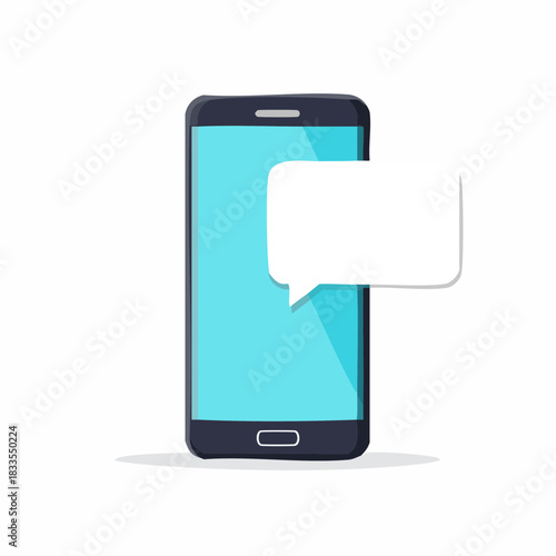 スマートフォンから出ている会話吹き出しのベクターイラスト　スマホからのチャット、メッセージ、SNS