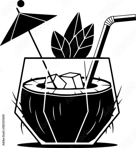 Refreshing Coconut Cocktail Tropical Drink Illustration
