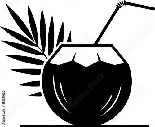Refreshing Coconut Cocktail Tropical Drink Illustration
