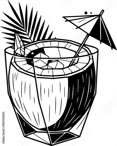 Refreshing Coconut Cocktail Tropical Drink Illustration
