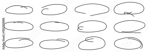 Round freehand shapes, emphasis highlights. Vector ink illustration. Rough crayon circles