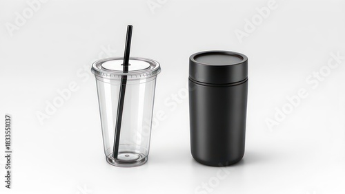 Two beverage containers on a plain background
