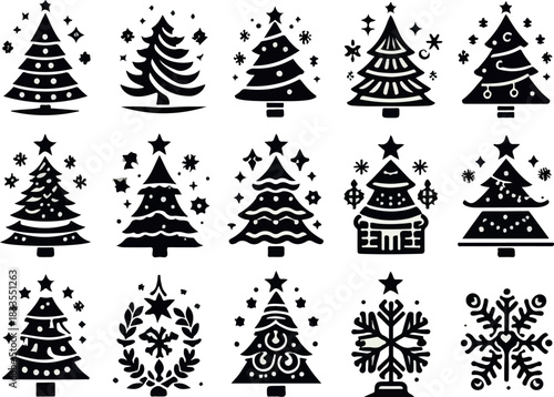 christmas tree silhouette bundel set logo icon vector .