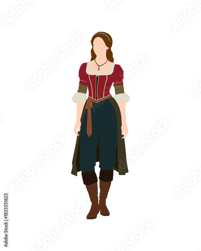 Flat vector people and illustration, woman with casual medieval outfit