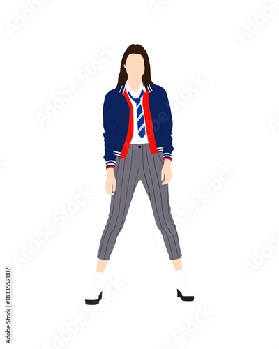 Flat vector people and illustration, girl with school uniform outfit