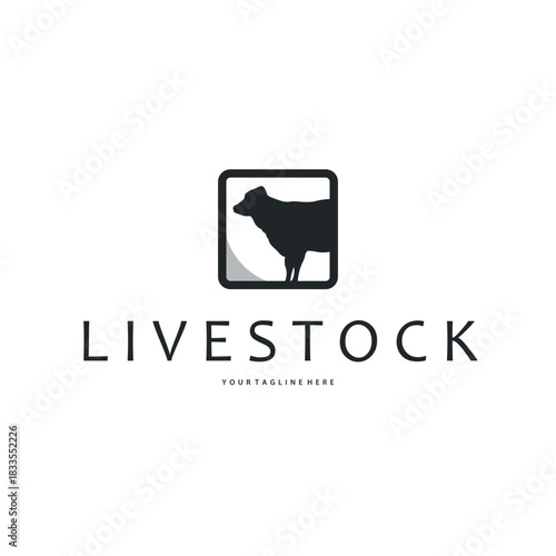 Cow logo simple design livestock and meat cutting, illustration design symbol and template for barand