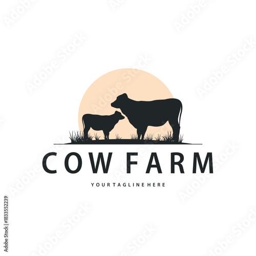 Cow logo simple design livestock and meat cutting, illustration design symbol and template for barand