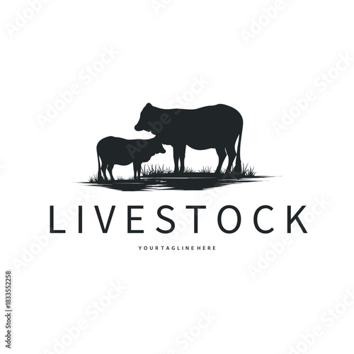 Cow logo simple design livestock and meat cutting, illustration design symbol and template for barand