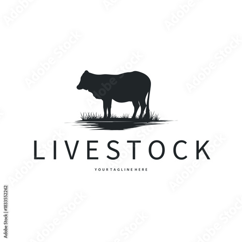 Cow logo simple design livestock and meat cutting, illustration design symbol and template for barand