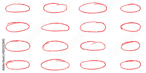 Pencil crayon line circles in simple hand drawn grunge textured style collection. Chalk sketch doodle check underline frames.