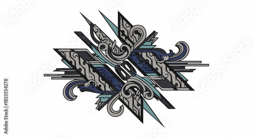 Abstract Symmetrical Graphic Design with Futuristic Tribal Elements.