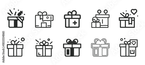 Delightful gift icons evoke joy and celebration. Perfect for marketing, cards, or social media, these icons add a touch of warmth to any project.
