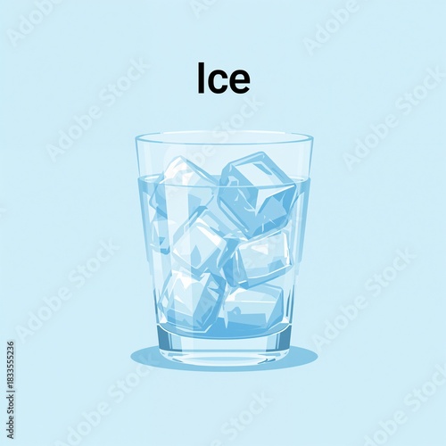 A refreshing glass of water filled with clear sparkling ice cubes