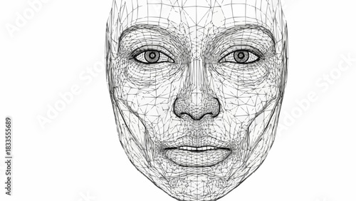 Wireframe Face Digital Art Close Up.