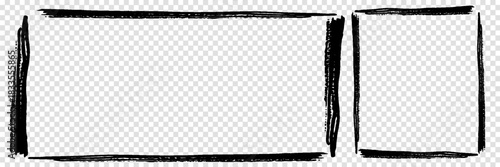 Black brush frame. Black airbrushing paint banner, stenciling backdrop and spray paint texture borders. Brush splash abstract rectangular stencil border. Transparent background vector icons set