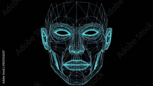 Abstract Wireframe Face - A Digital Representation of Human Form.