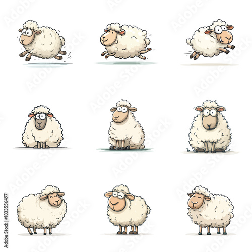 Set Cute Kawaii sheep ram Farm Animals