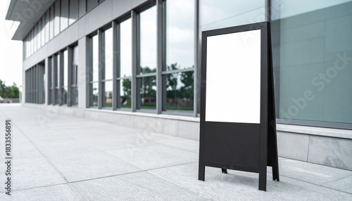 Wallpaper Mural Modern black A-frame sign mockup in a clean, commercial gym district. Torontodigital.ca