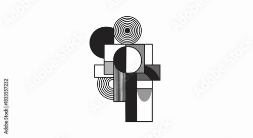 Geometric Harmony - Abstract Composition of Shapes in Black and White.