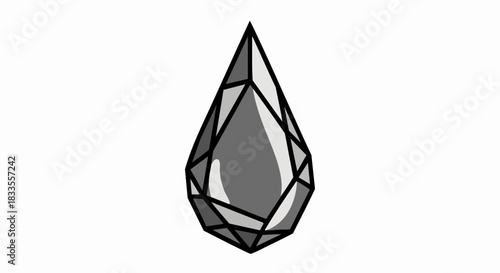 A stylized faceted gemstone with a teardrop shape and sharp edges.