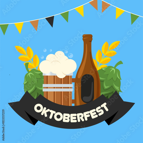 Flat oktoberfest festival banner