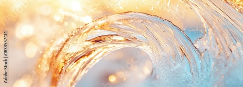 Icy tendrils curl in winter's grip, creating frost textures with sparkling light shining through frozen water