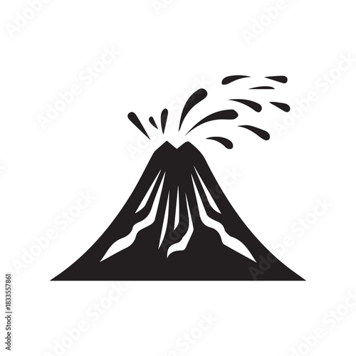 Volcano mountain icon nature light and black vector design.