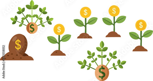 Growing money plants symbolize financial investment growth