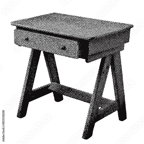 Old fashioned school desk, School education halftone grunge vector design element
