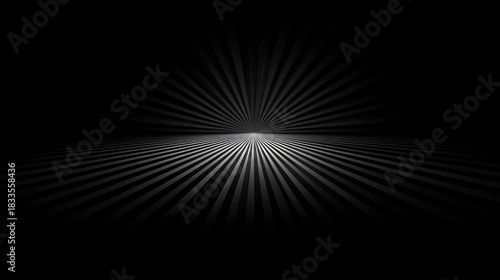 Black Line Illusion: An abstract black and white image features converging lines that draw the eye toward the center, creating a sense of depth and perspective.