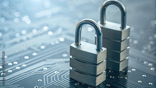 Wallpaper Mural Two metallic padlocks on a circuit board background, symbolizing security and technology in a digital environment. Torontodigital.ca