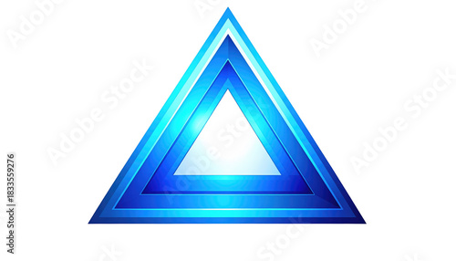 A layered geometric triangle in bright blue hues, radiating from a white center against a black background