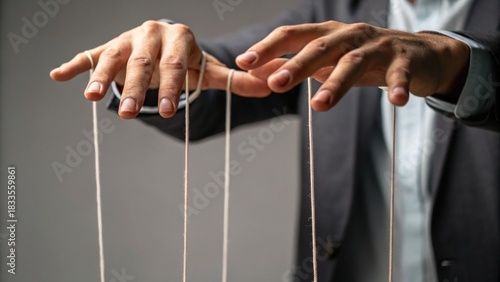 A pair of hands manipulating strings, resembling a puppet master guiding marionettes with precision and control.
