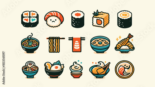 Bold Line Asian Food and Sushi Icon Set