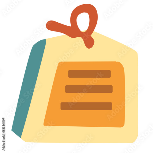 Yellow gift tag with red bow and blank space, perfect for personalized birthday cards or party favors.