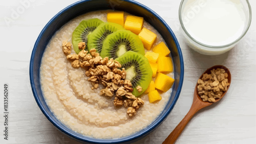 Delicious breakfast bowl with kiwi mango and granola a healthy start.