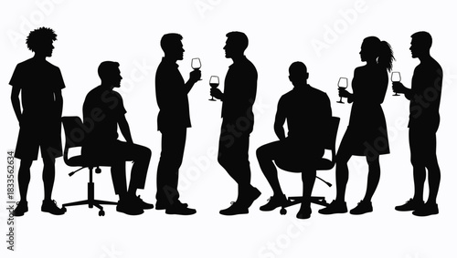 Set of Icons business people on meeting black silhouettes on transparent background 