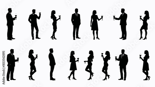 business people black silhouettes meeting lunch set of icons on white background 