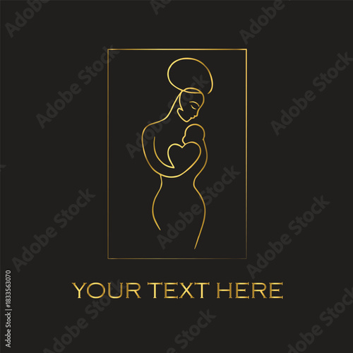 Elegant Gold Line Art Woman Logos on Black Background – Premium Abstract Designs for Salons, Spas, Mother & Baby Brands