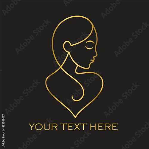 Elegant Gold Line Art Woman Logos on Black Background – Premium Abstract Designs for Salons, Spas, Mother & Baby Brands