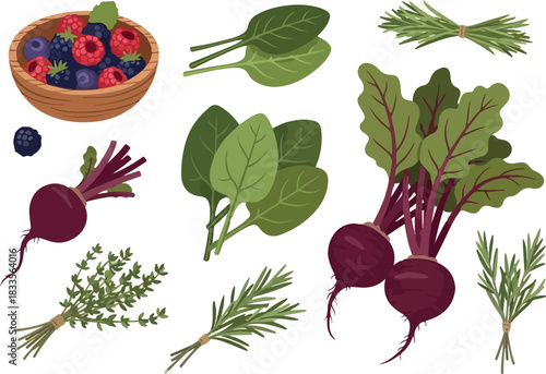 Fresh Fruits, Vegetables, and Herbs A colorful display of nature's bounty