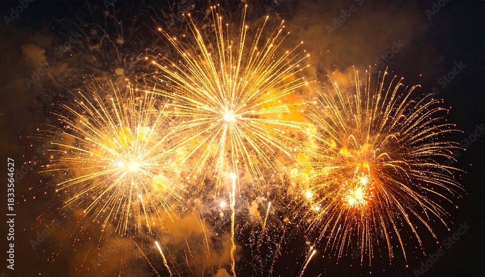 Fototapeta premium A burst of vibrant fireworks lighting up the night sky, with sparkling sparks, glowing trails, and colorful explosions.
