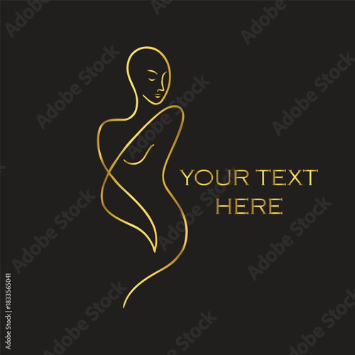 Elegant Gold Line Art Woman Logos on Black Background – Premium Abstract Designs for Salons, Spas, Mother & Baby Brands