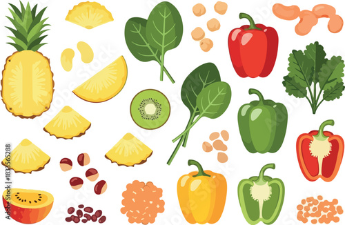 Assortment of Healthy Food Fresh Vegetables and Fruits for Nutrition