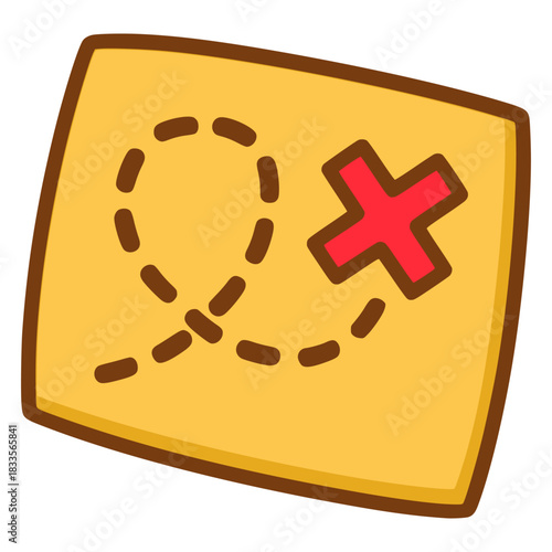 Treasure map hidden cartoon hand drawn flat color vector illustration template design