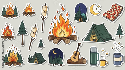 Collection of Camping and Outdoor Adventure Stickers.