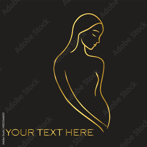 Elegant Gold Line Art Woman Logos on Black Background – Premium Abstract Designs for Salons, Spas, Mother & Baby Brands