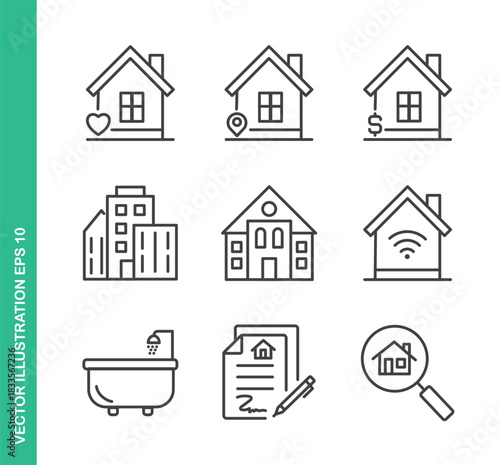Real estate Icons. Thin Line Symbol Elements Collection.