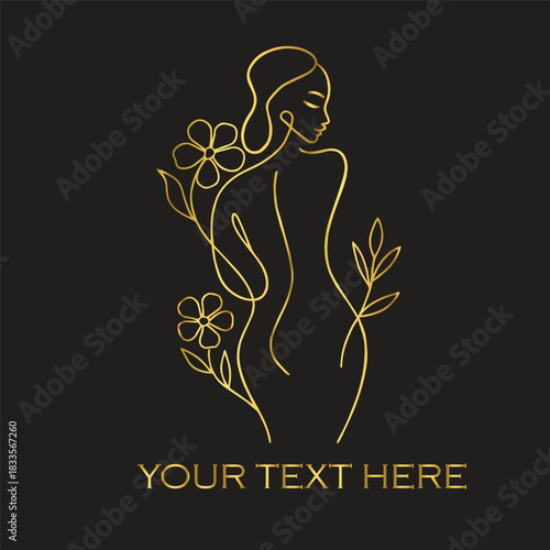 Elegant Gold Line Art Woman Logos on Black Background – Premium Abstract Designs for Salons, Spas, Mother & Baby Brands