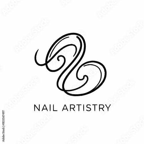 Elegant Nail Artistry Logo Design with Swirls and Typography.